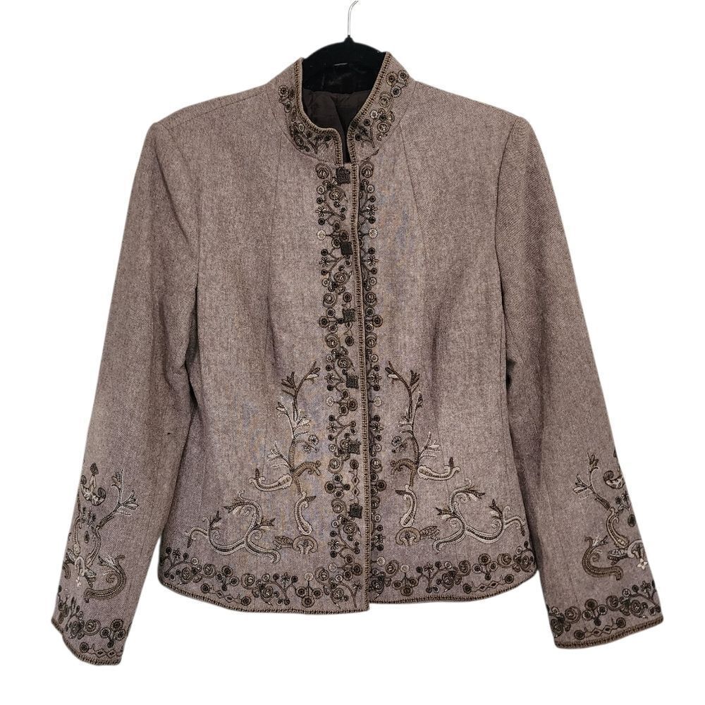 Vintage Blazer Jacket L Wool Blend Floral Embroidered Cottagecore Craftcore